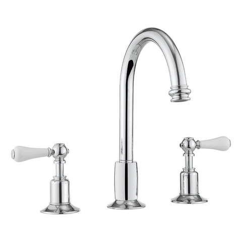 Crosswater Belgravia Wastafelkraan - hoog - 3 gats - witte grepen - waste - hoogglans chroom SW24297