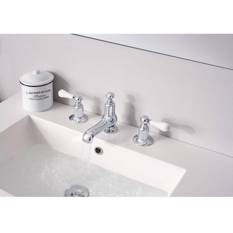 Crosswater Belgravia Wastafelkraan - 3 gats - witte grepen hoogglans - chroom SW24293