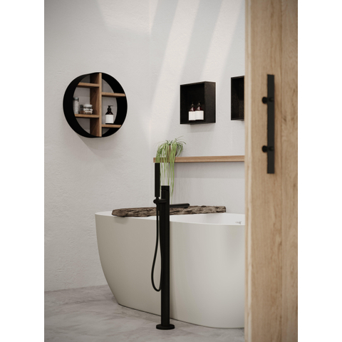 Looox Wood collection Wooden BoX opbouwnis rond zwart mat Ø50x14cm eiken old grey SW108695