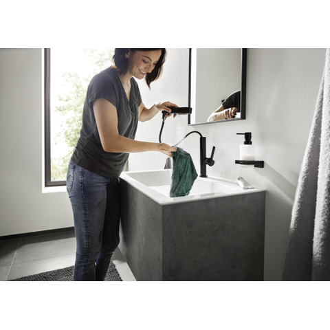 Hansgrohe Finoris Wastafelkraan - 230 - 2jet - met uittrekbare vuistdouche - met afvoerplug - mat zwart SW651140