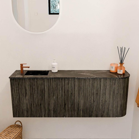 Mondiaz JOYA-DLUX 111.6cm toiletmeubel - ronding rechts kleur Shadow - Wastafel FAYE positie Links 1 kraangat kleur Lava. SW1422888
