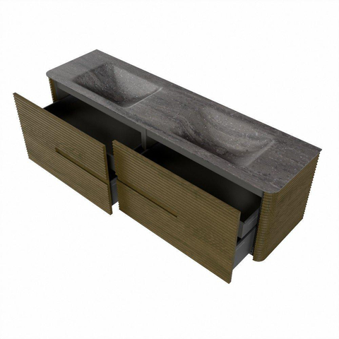 Mondiaz CIRO-DLUX Badkamermeubelset - 170x45x50cm - Solid surface wastafel Oza - 2 wasbak Dubbel - 2 kraangaten - 4 lades - Dusk SW1533303