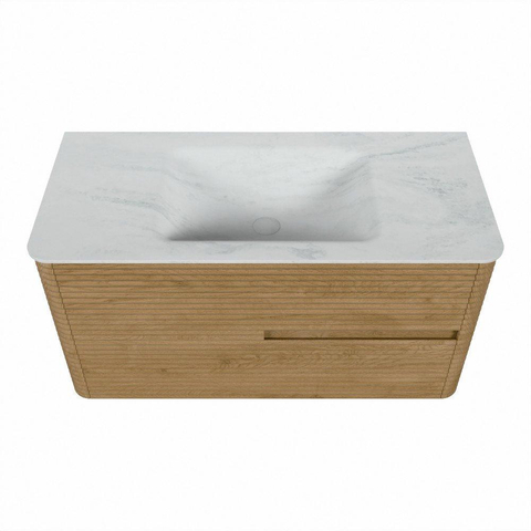 Mondiaz CIRO-DLUX Ensemble de meubles de salle de bains - 100x45x50cm - Plan vasque solid surface Opalo - 1 vasque au milieu - sans trous de robinetterie - 2 tiroirs - Chêne SW1531010