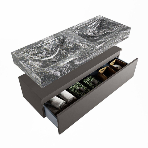 MONDIAZ ALAN - DLUX Badkamermeubelset - 120cm - onderkast - Dark grey - 1 lade - vrijhangende wastafel - 2 wasbakken - 0 kraangaten - Lava SW808150