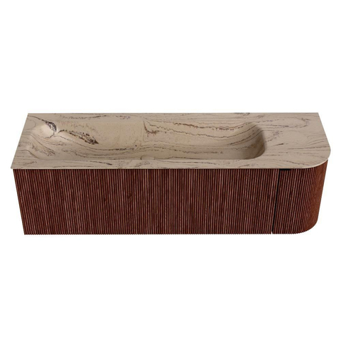 MONDIAZ KURVE-DLUX Meuble de salle de bains 145cm arrondi à droite couleur Ruby avec 1 tiroir et 1 porte. Lavabo BIG LARGE à gauche sans trou de robinet Arena. SW1431530