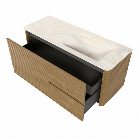 Mondiaz CIRO-DLUX Meuble de salle de bains - 120x45x50cm - Plan vasque solid surface Ostra - 1 vasque à droite - sans trous de robinetterie - 2 tiroirs - Chêne SW1530990