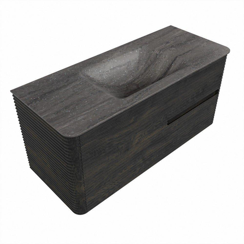 Mondiaz CIRO-DLUX Ensemble de meuble de salle de bains - 110x45x50cm - plan vasque Solid surface Oza - 1 vasque au milieu - sans trous de robinet - 2 tiroirs - Shadow SW1532648