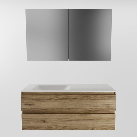 Mondiaz Aivy badmeubelset - 120x45x50cm - 0 kraangaten - 1 wasbak talc Solid surface - Links - 2 lades - Met spiegelkast - Melamine Chai SW892321
