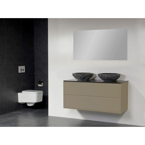 Saniclass New Future Corestone13 Meuble salle de bain avec vasque à poser martelé 120cm 1 place pour siphon avec miroir taupe SW47764