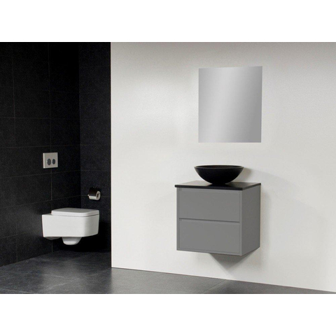 Saniclass New Future Corestone13 Meuble salle de bain avec vasque à poser noir 60cm avec miroir gris SW47836