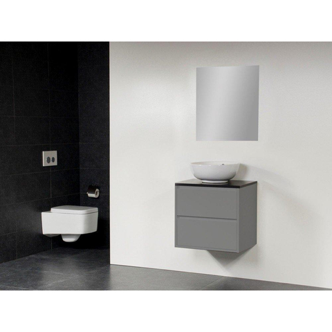 Saniclass New Future Kos Meuble salle de bain avec vasque à poser blanc 60cm brillant avec miroir gris SW47835