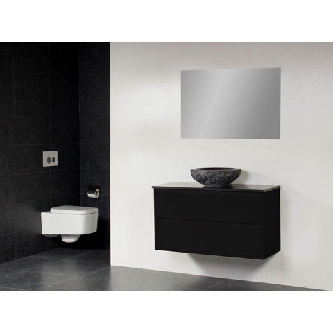 Saniclass New Future Corestone13 Meuble salle de bain avec vasque à poser martelé 100cm avec miroir noir SW47896