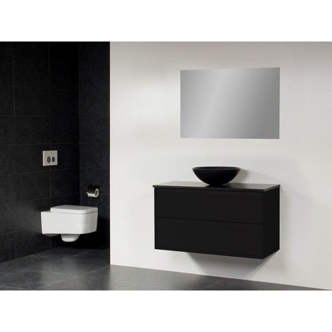 Saniclass New Future XXS Corestone13 Meuble salle de bain avec vasque à poser noir 100cm avec miroir noir SW47871