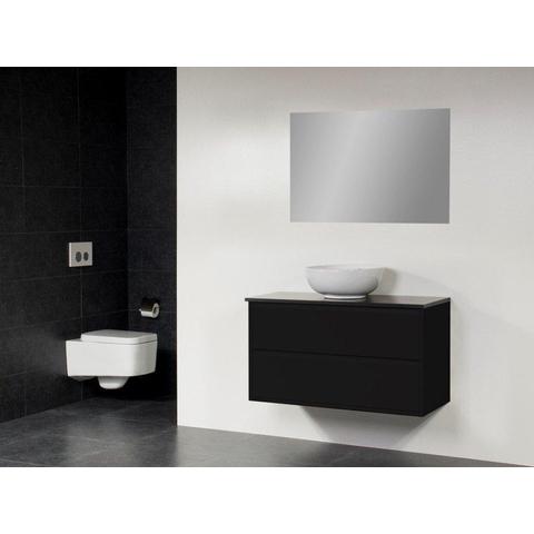 Saniclass New Future XXS Kos Meuble salle de bain avec vasque à poser blanc 100cm avec miroir noir SW47877
