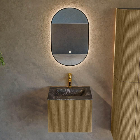 Mondiaz KURVE-DLUX Ensemble de meuble de salle de bain - 50x46x40cm - 1 tiroir - lavabo solid surface - central - 1 trou de robinet - Dusk SW1415225