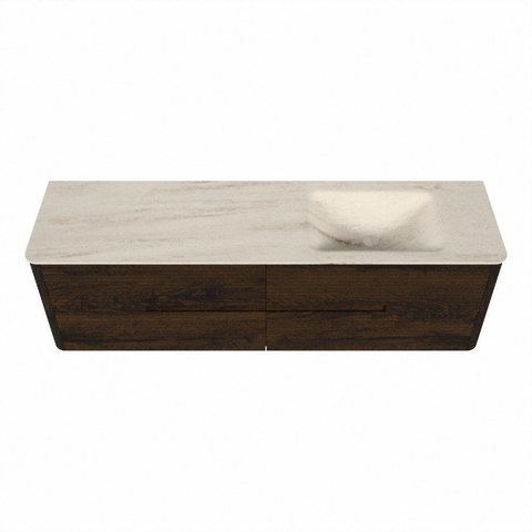 Mondiaz CIRO-DLUX Ensemble de meubles de salle de bains - 170x45x50cm - Plan-vasque Solid surface Meli - 1 lavabo à droite - 1 trou de robinet - 4 tiroirs - Noyer SW1530511