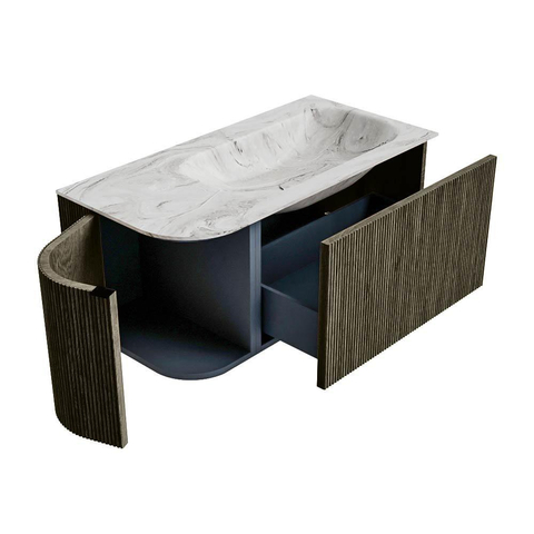 Mondiaz KURVE-DLUX Badkamermeubelset - 95x46x40cm - 1 lade - 1 deur - wastafel solid surface - rechts - 1 kraangat - Shadow SW1414533