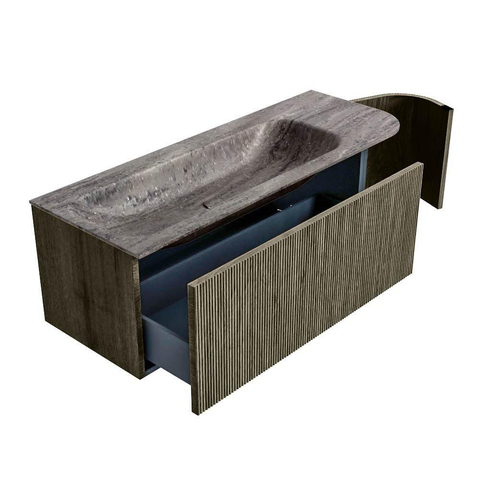 MONDIAZ KURVE-DLUX 125cm badmeubel ronding Rechts kleur Shadow met 1 lade en 1 deur. Wastafel BIG MEDIUM Links 1 kraangat Oza. SW1432895