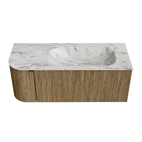Mondiaz KURVE-DLUX Ensemble de meubles de salle de bains - 115x46x40cm - 1 tiroir - 1 porte - vasque solid surface - droite - 1 trou de robinet - Dusk SW1415472