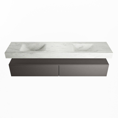 Mondiaz ALAN-DLUX Ensemble de meuble - 200cm - meuble Dark grey mat - 2 tiroirs - Lavabo Cloud Opalo suspendu - vasque Gauche et droite - 2 trous de robinet SW806435