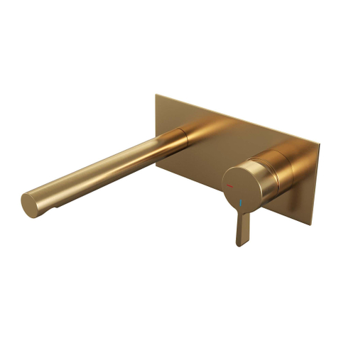 Brauer Gold Edition Wastafelmengkraan inbouw - rechte uitloop links - hendel middel dik - afdekplaat - model E 1 - PVD - geborsteld goud SW547639