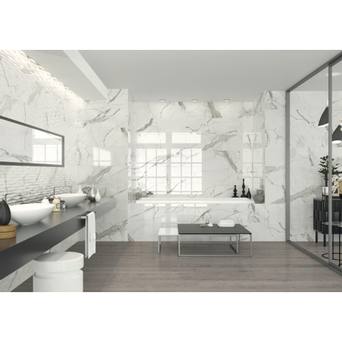 Terravito Alpuro carreau mural et de sol - 30x60cm - 9mm - Rectangle - rectifié - aspect marbre - blanc/noir brillant SW359737