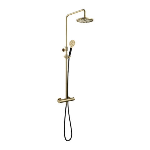 Hotbath Cobber Thermostatische regendoucheset - met 20cm ronde hoofddouche ronde handdouche - geborsteld messing goud SW440504