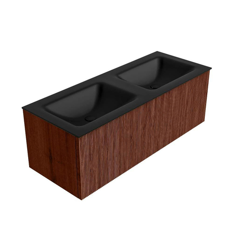 Mondiaz KURVE Ensemble de meuble de salle de bains - 120x46x40cm - 1 tiroir - vasque solid surface - double - sans trou de robinet - Ruby SW1415374