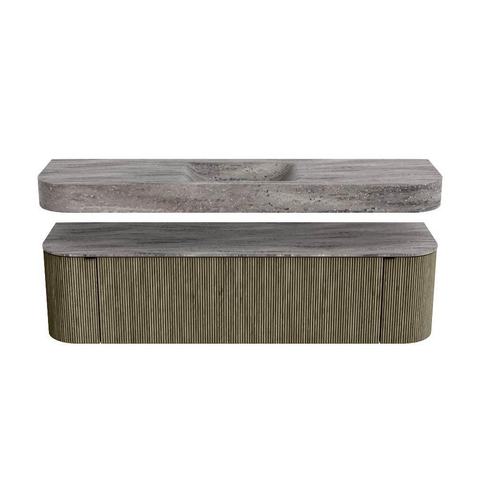 MONDIAZ THOR-DLUX 170cm meuble de salle de bains arrondi gauche + droite couleur Shadow avec 1 tiroir et 2 portes. Vasque suspendue CLOUD Milieu sans trou de robinet couleur Oza. SW1467689
