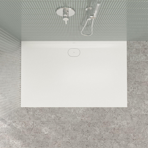 Villeroy & Boch Ecora douchebak - 160x100x3.5cm - afvoer lange zijde - stone white (wit) SW1559001