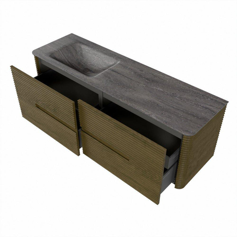 Mondiaz CIRO-DLUX ensemble de meubles de salle de bains - 150x45x50cm - plan vasque solid surface Oza - 1 lavabo à gauche - sans trous de robinet - 4 tiroirs - Dusk SW1533320
