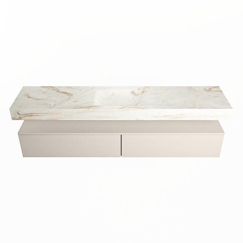 Mondiaz ALAN-DLUX Ensemble de meuble - 200cm - meuble Linen mat - 2 tiroirs - Lavabo Cloud Frappe suspendu - vasque Centre - 0 trous de robinet SW805025