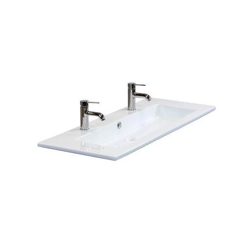 H&R Badmeubelen Gala Wastafel - 121x46x2cm - 1 wasbak - 2 kraangaten - keramiek wit SW235654