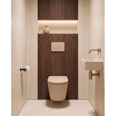 QeramiQ Dely Swirl Toiletset - 36.3x51.7cm - Geberit UP720 Duofix Sigma inbouwreservoir - 35mm zitting - bedieningsplaat taupe - rechthoekige knoppen - mat beige SW1413198