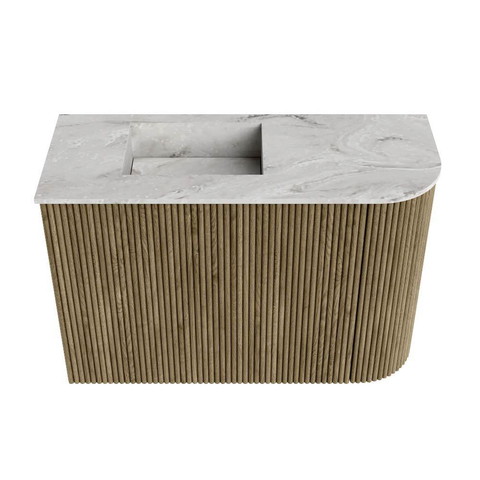 Mondiaz JOYA-DLUX 61.6cm toiletmeubel - ronding rechts kleur Dusk - Wastafel FAYE positie Links Zonder kraangat kleur Glace. SW1423180