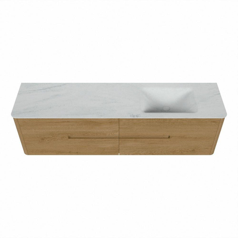Mondiaz CIRO-DLUX Meuble de salle de bains - 180x45x50cm - Plan-vasque solid surface Opalo - 1 vasque à droite - 1 trou de robinetterie - 4 tiroirs - Chêne SW1531039