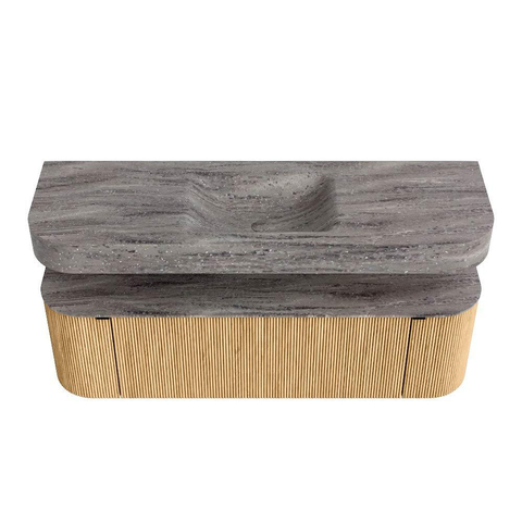 MONDIAZ THOR-DLUX 150cm badmeubel ronding links + rechts kleur Oak met 1 lade en 2 deuren. Vrijhangende wastafel CLOUD Midden 1 kraangat kleur Oza. SW1464848