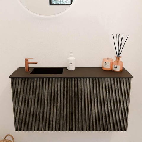 Mondiaz JOYA 80cm meuble de salle de bains - couleur Shadow - Vasque FAYE position Gauche 1 trou de robinet couleur Urban. SW1421510