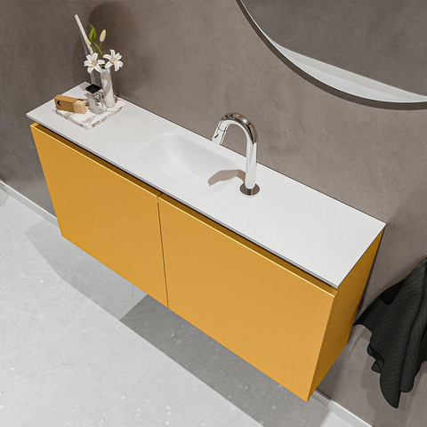 MONDIAZ TURE Toiletmeubel 100x23x50cm met 1 kraangaten 2 deuren ocher mat Wastafel Eden midden Solid Surface Wit SW475060