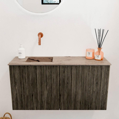 Mondiaz JOYA-DLUX 80cm toiletmeubel - kleur Shadow - Wastafel FAYE positie Links Zonder kraangat kleur Arena. SW1424799