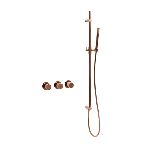 Fortifura Nebbio Badcombinatie-set - thermostaatkraan - glijstang - met geïntegreerde - wandaansluitbocht - gladde doucheslang - staaf handdouche - badvulcombinatie - PVD - geborsteld koper SW1238069