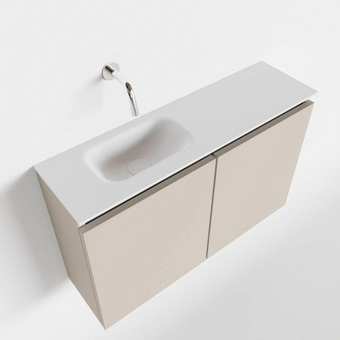 MONDIAZ TURE Toiletmeubel 80x23x50cm met 0 kraangaten 2 deuren linen mat Wastafel Eden links Solid Surface Wit SW475091