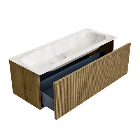 Mondiaz KURVE-DLUX Badkamermeubelset - 120x46x40cm - 1 lade - wastafel solid surface - midden - 2 kraangaten - Dusk SW1415006