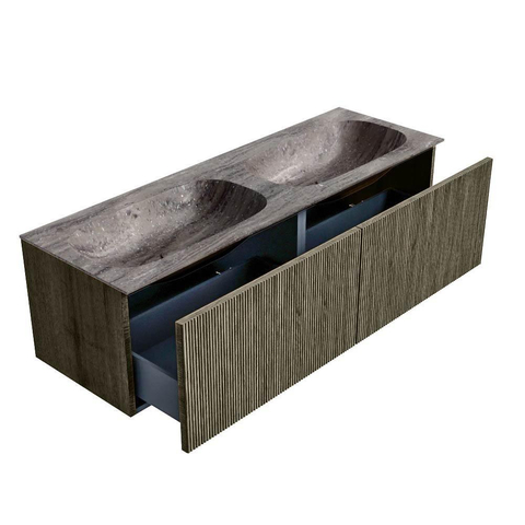 MONDIAZ KURVE-DLUX 140cm badmeubel kleur Shadow met 2 lades en 0 deuren. Wastafel STOR SMALL Dubbel zonder kraangat Oza. SW1432933