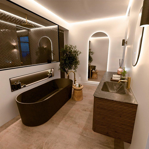 Mondiaz CIRO-DLUX Ensemble de meubles de salle de bains - 170x45x50cm - Lavabo solid surface Lava - 1 vasque à droite - 1 trou de robinet - 4 tiroirs - Dusk SW1533053