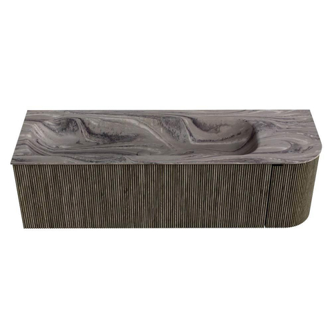 MONDIAZ KURVE-DLUX 145cm badmeubel ronding Rechts kleur Shadow met 1 lade en 1 deur. Wastafel BIG LARGE Links zonder kraangat Sombra. SW1433775