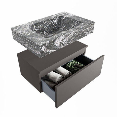 MONDIAZ ALAN - DLUX Badkamermeubelset - 70cm - onderkast - Dark grey - 1 lade - vrijhangende wastafel - wasbak midden - 1 kraangat - Lava SW808111