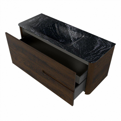 Mondiaz CIRO-DLUX Badkamermeubelset - 120x45x50cm - Solid surface wastafel Lava - 1 wasbak Midden - 1 kraangat - 2 lades - Walnut SW1530173