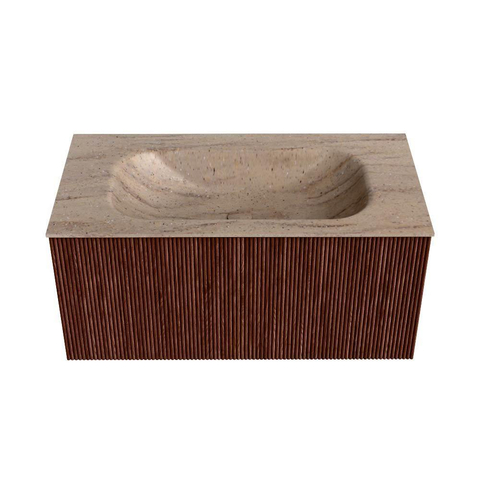 MONDIAZ KURVE-DLUX Meuble de salle de bains 90 cm couleur Ruby avec 1 tiroir et 0 porte. Plan-vasque BIG SMALL central sans trou de robinetterie Saba. SW1433461