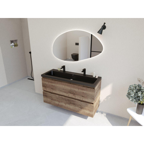 H&R Badmeubelen Infinity XXL 3D Badkamermeubelset - 120 cm - 1 keramische wasbak djazz mat zwart - 2 kraangaten - 2 lades - charleston SW863518